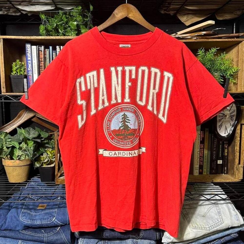 Vintage 90s Single Stitch Stanford University Tee Shirt Red College Mens XL